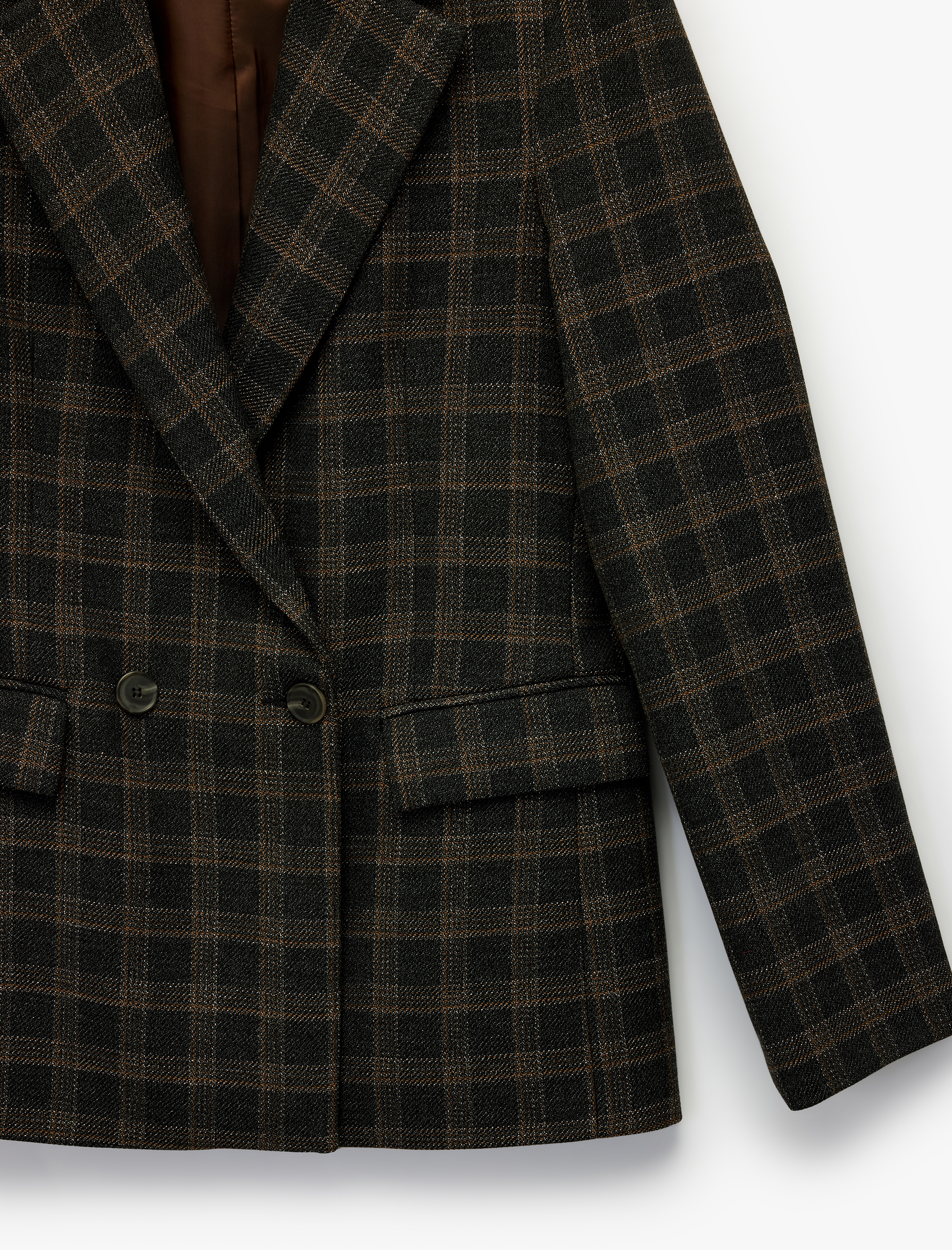   Koton X Melis Ağazat - Uzun Kollu Kruvaze Cepli Ekose Oversize Blazer Ceket