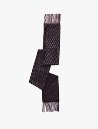 Püsküllü Zikzak Desenli Simli Uzun Atkı