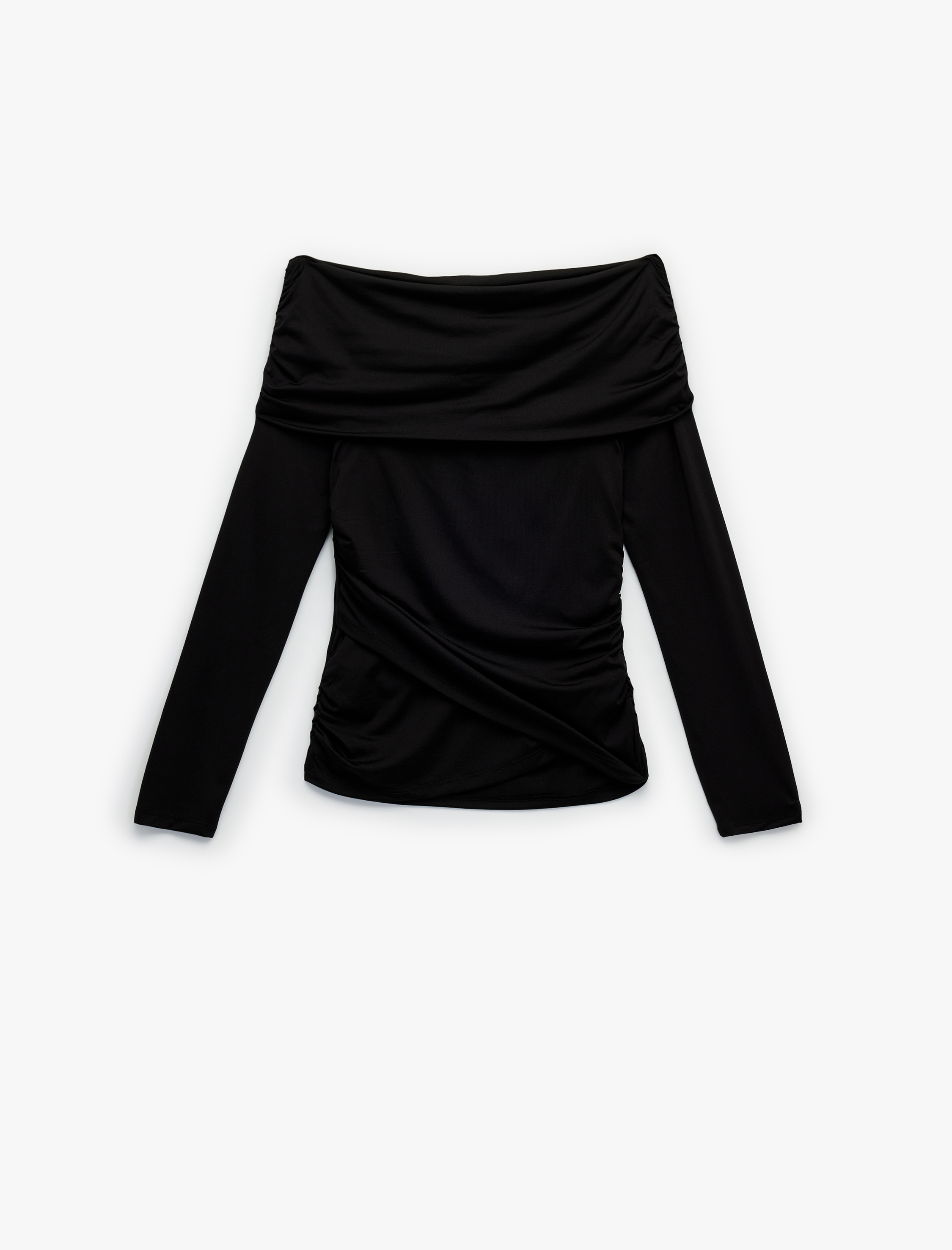   Slim Fit Drape Detaylı Uzun Kollu Omzu Açık Tişört