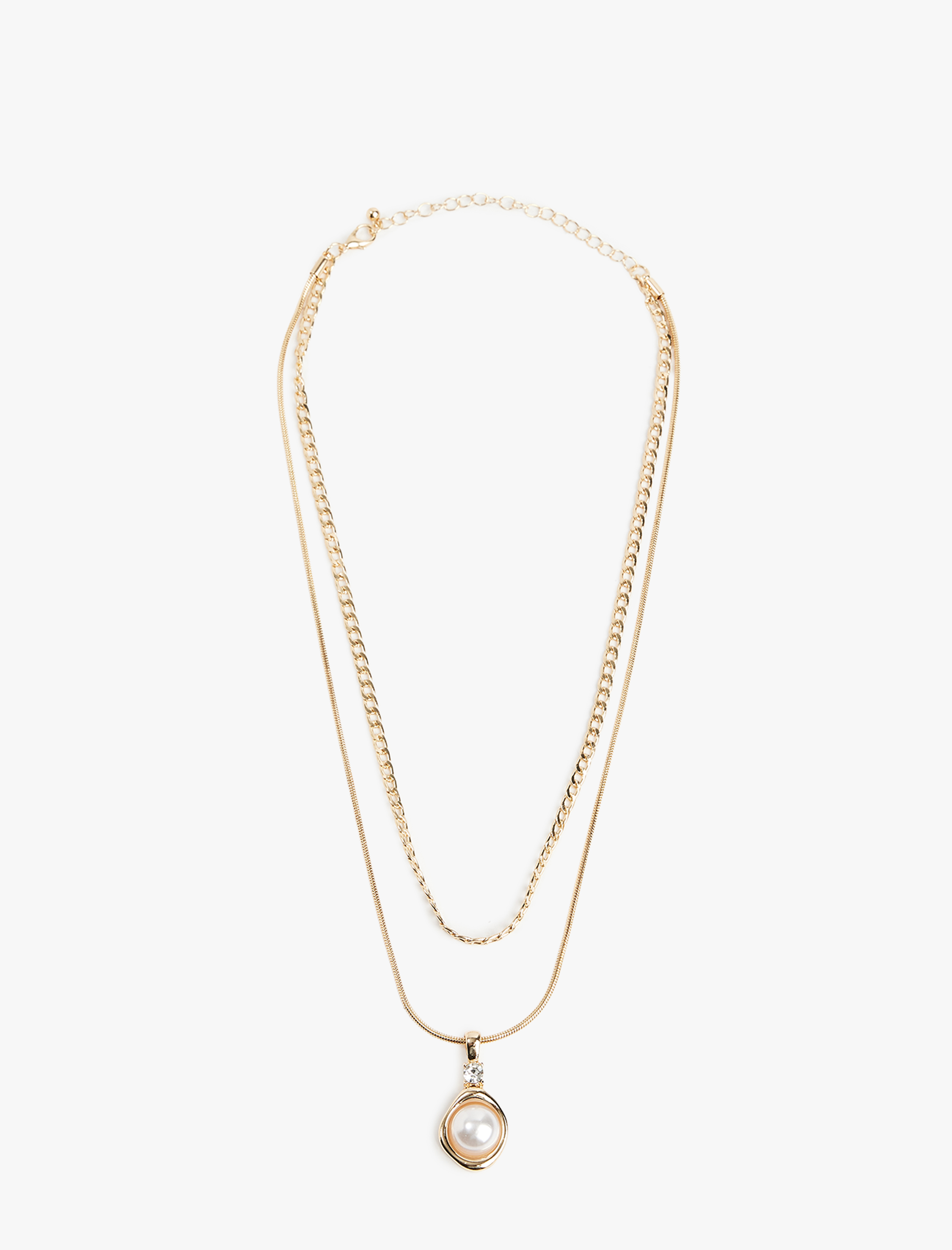  Kadın Taş Detaylı 2'li Zincir İnci Kolye