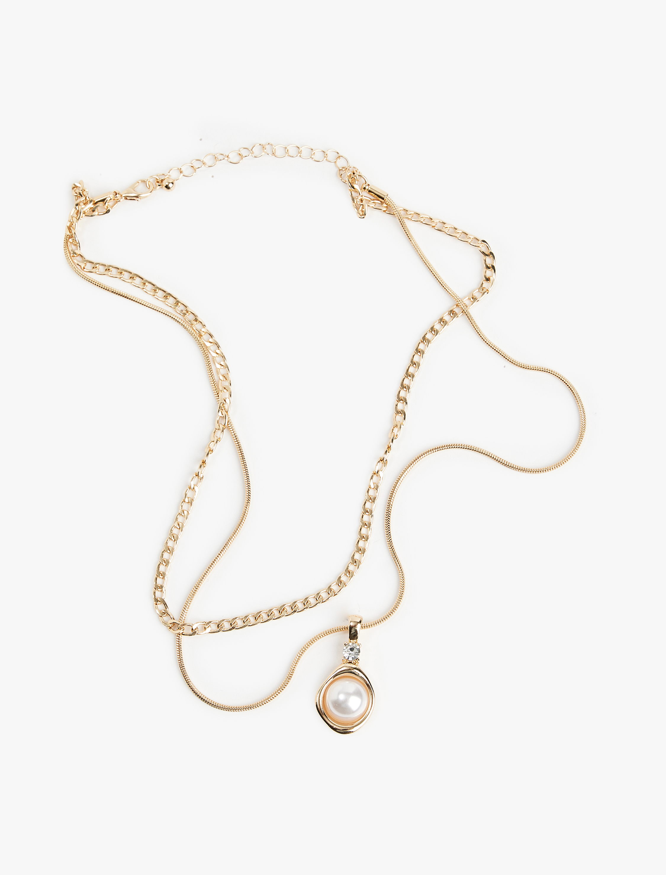  Kadın Taş Detaylı 2'li Zincir İnci Kolye