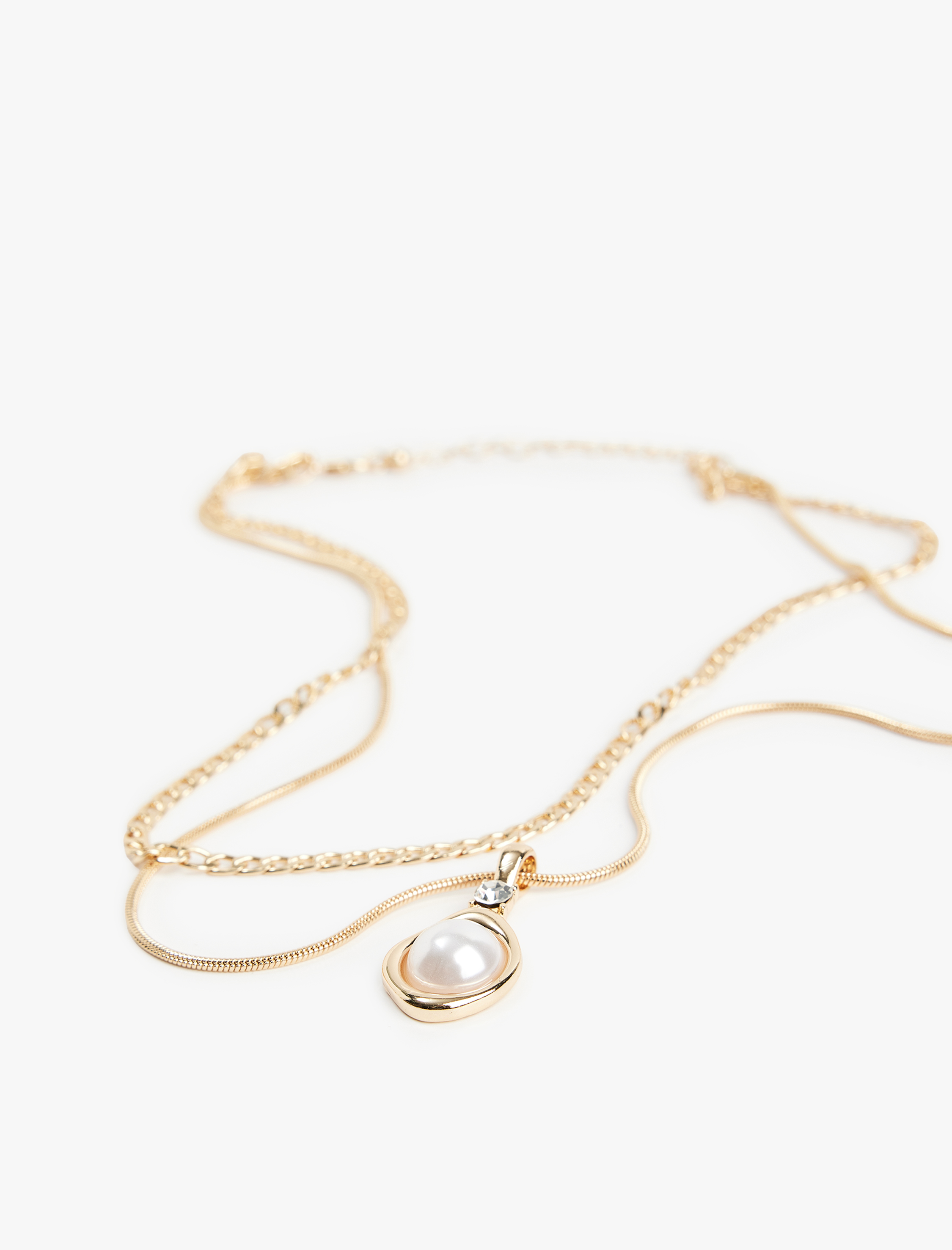  Kadın Taş Detaylı 2'li Zincir İnci Kolye