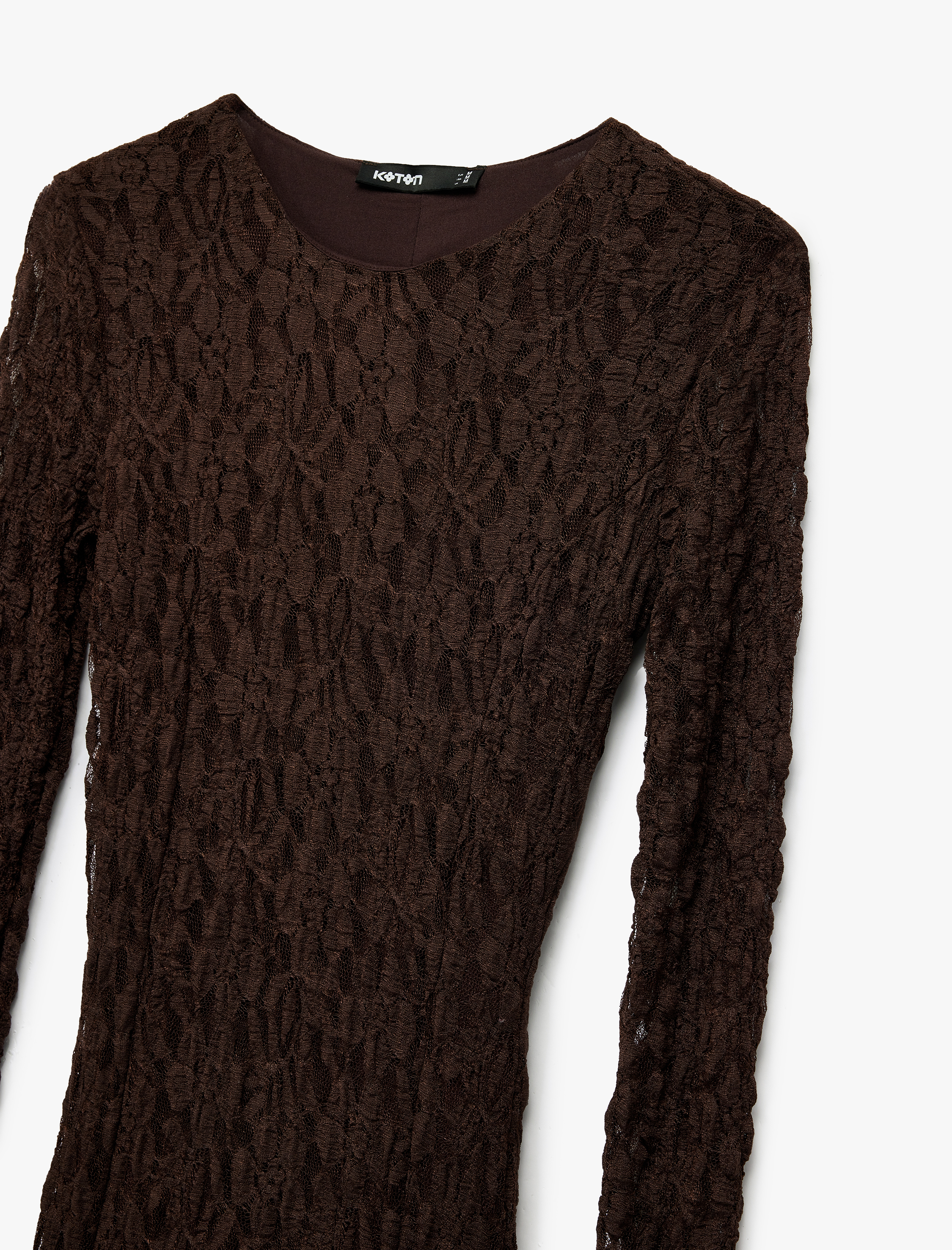   Slim Fit Uzun Kollu Bisiklet Yaka Uzun Dantel Elbise