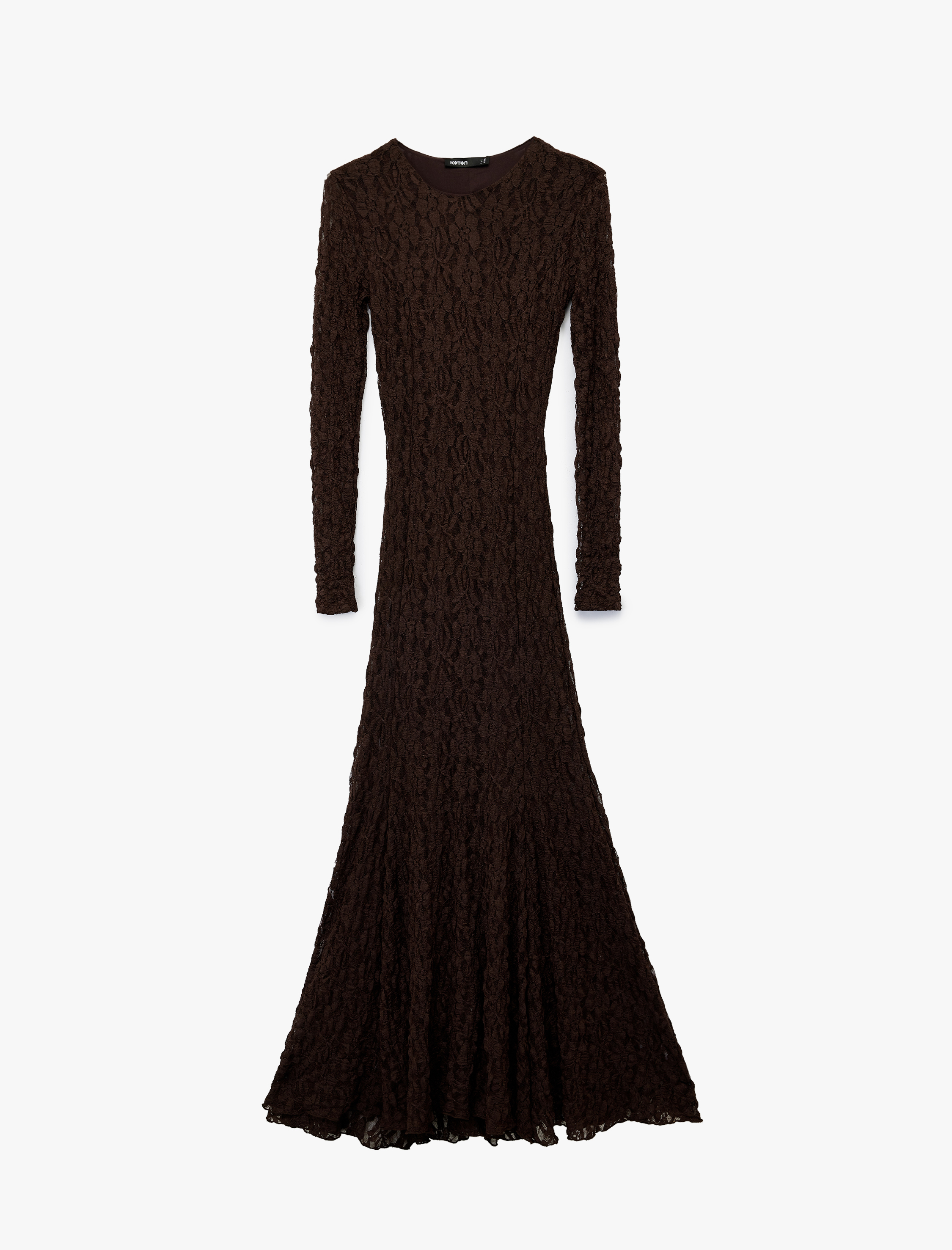   Slim Fit Uzun Kollu Bisiklet Yaka Uzun Dantel Elbise