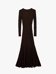 Slim Fit Uzun Kollu Bisiklet Yaka Uzun Dantel Elbise