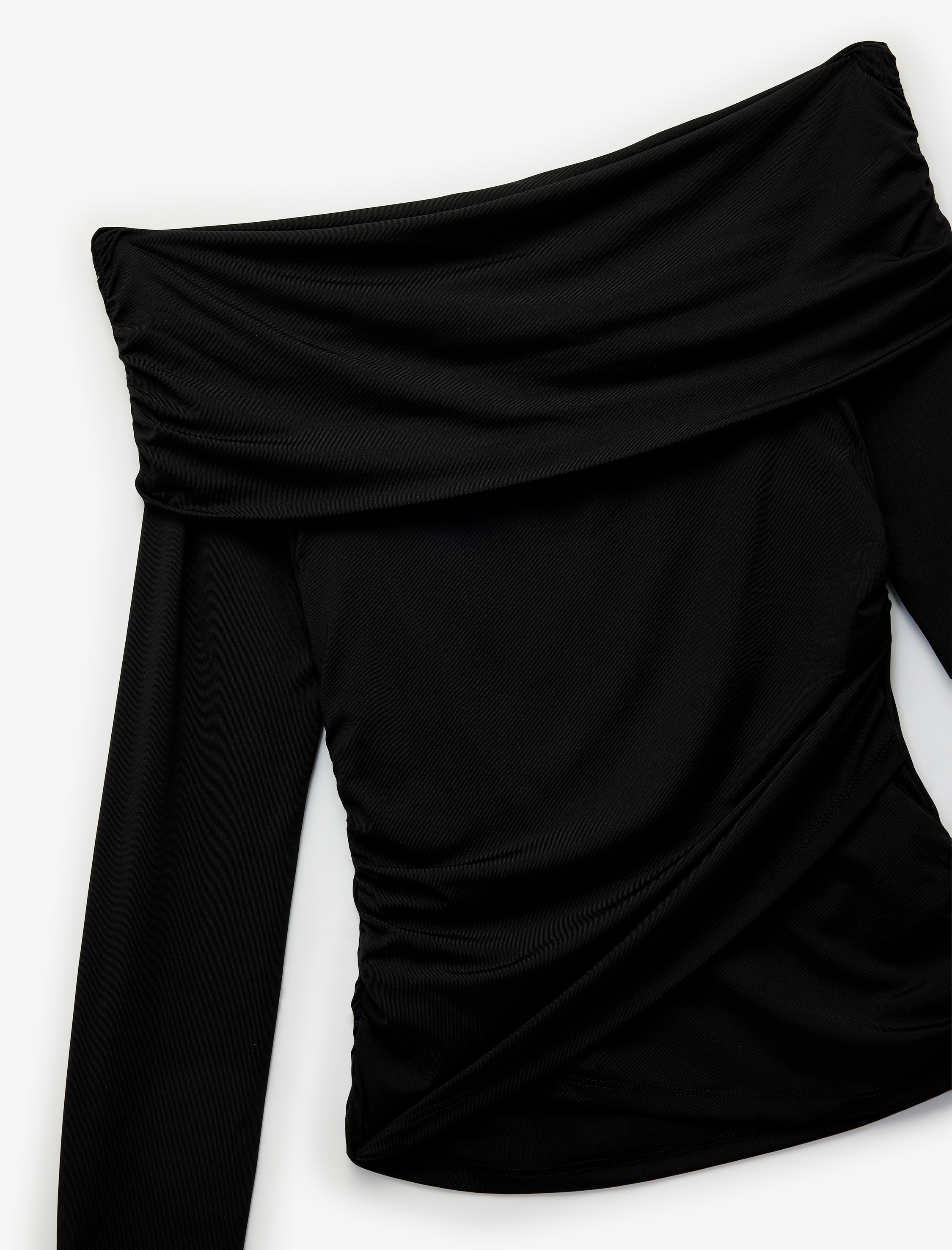   Slim Fit Drape Detaylı Uzun Kollu Omzu Açık Tişört