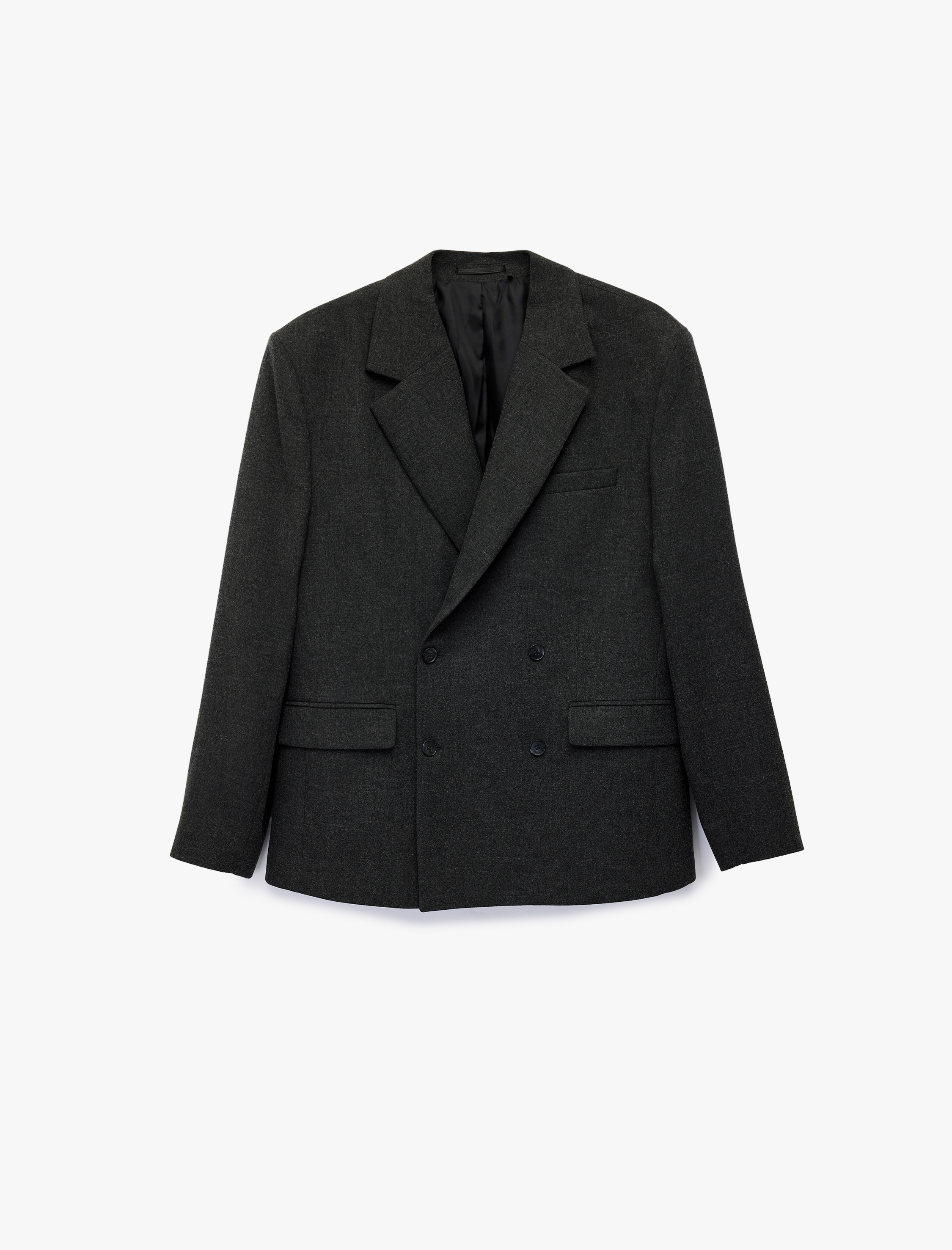   Uzun Kollu Kapaklı Cepli Viskon Karışımlı Düğmeli Mono Yaka Blazer Ceket