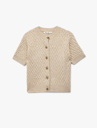 Koton X Melis Ağazat - Düğmeli Bisiklet Yaka Kısa Kollu Saç Örgü Hırka