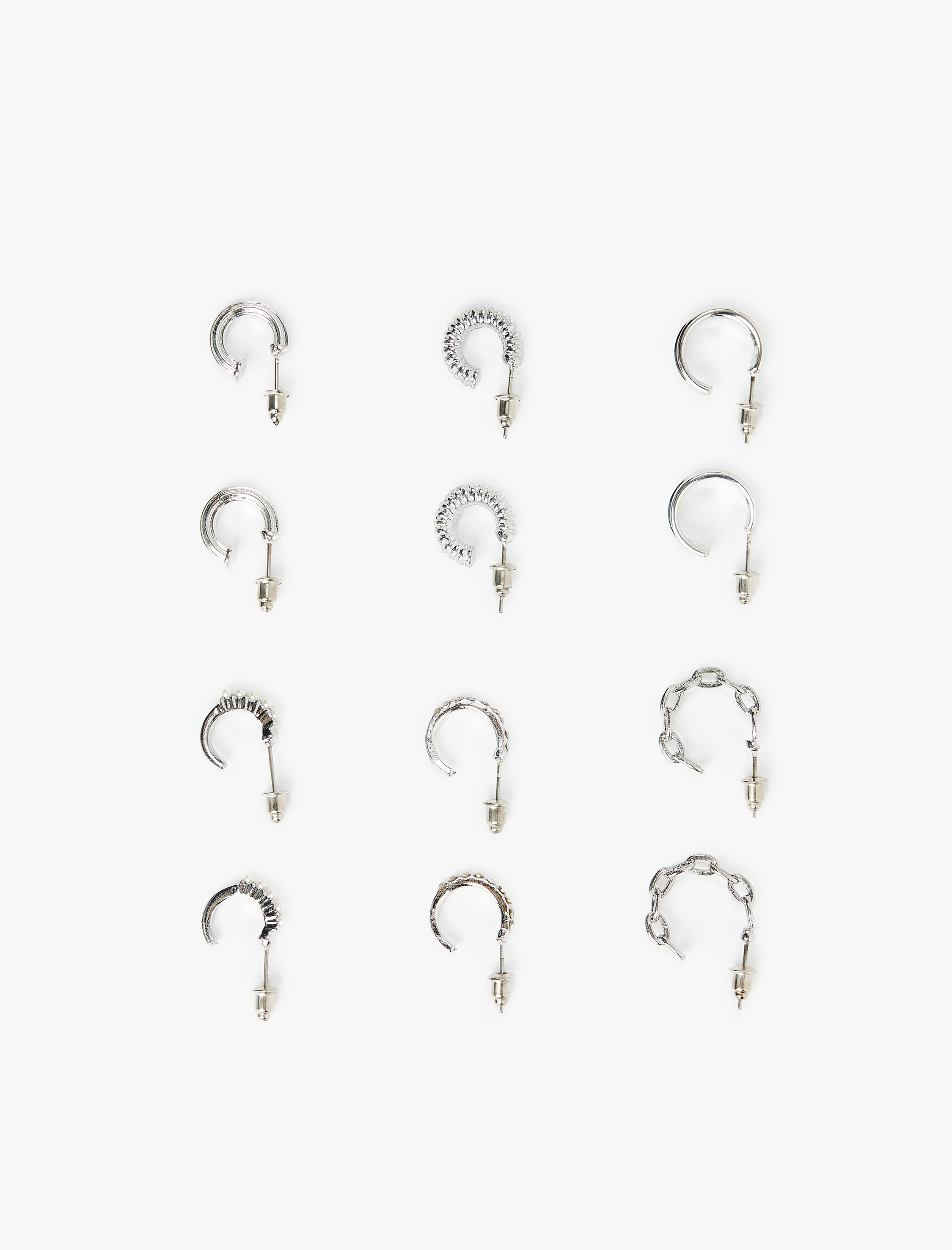  Kadın Taş ve İnci Detaylı 6'lı Halka Küpe Seti