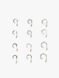 Taş ve İnci Detaylı 6'lı Halka Küpe Seti