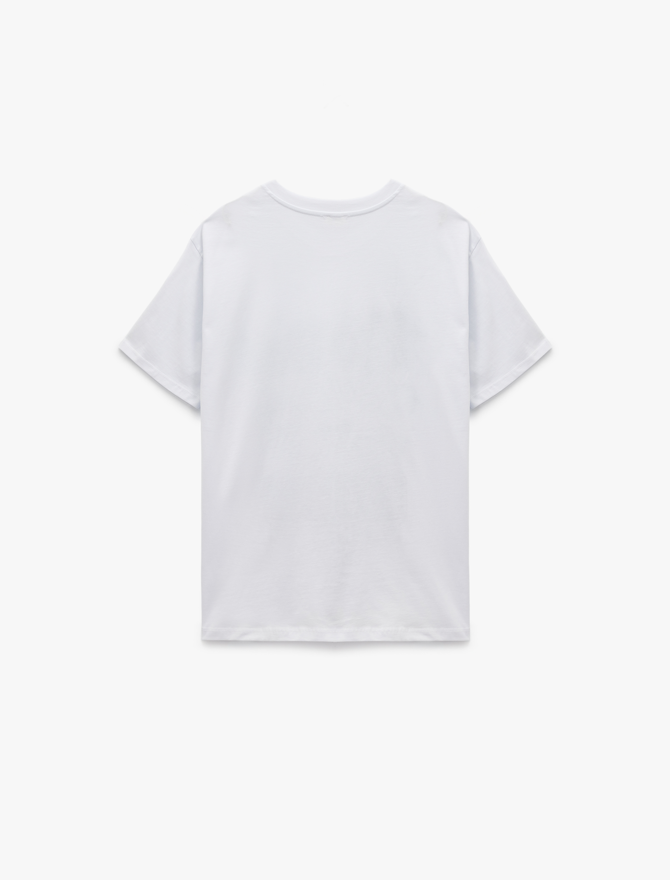   Kısa Kollu Bisiklet Yaka Pamuklu Baskılı Oversize Tişört