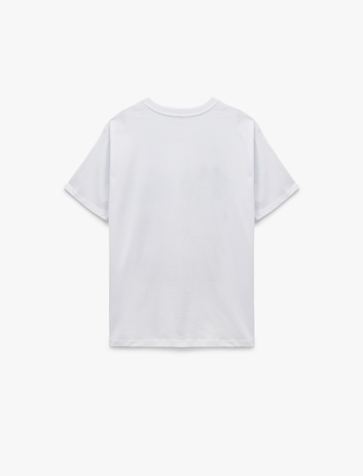  Kısa Kollu Bisiklet Yaka Pamuklu Baskılı Oversize Tişört