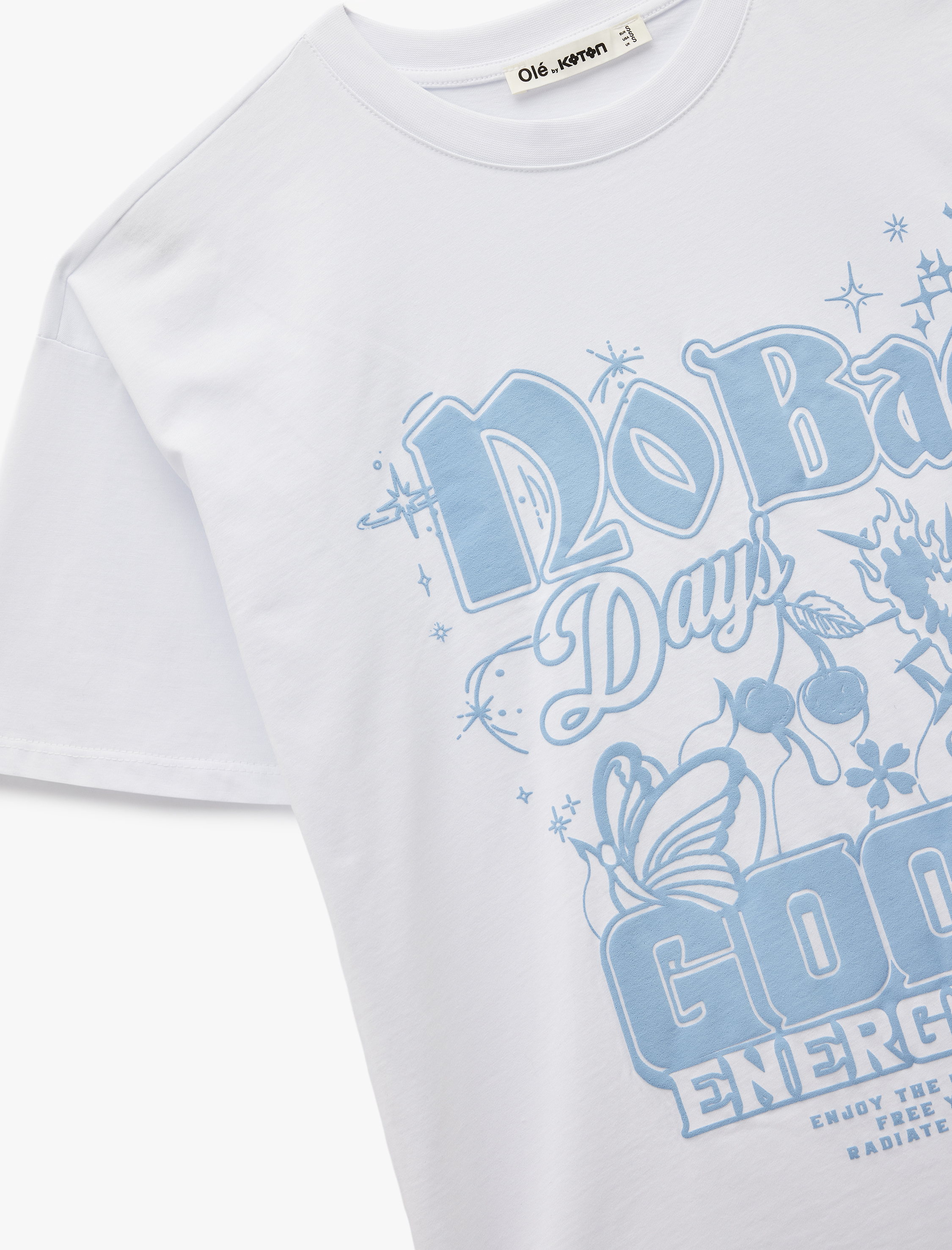   Kısa Kollu Bisiklet Yaka Pamuklu Baskılı Oversize Tişört