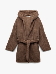 Rahat Kalıp Gizli Cep Detaylı Kapşonlu Polar Sabahlık