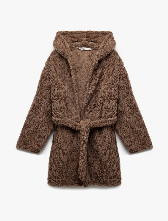  Rahat Kalıp Gizli Cep Detaylı Kapşonlu Polar Sabahlık