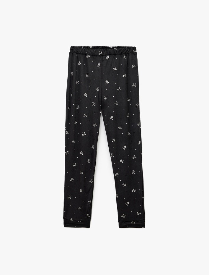  Beli Lastikli Rahat Kalıp Fiyonk Baskılı Pijama Altı