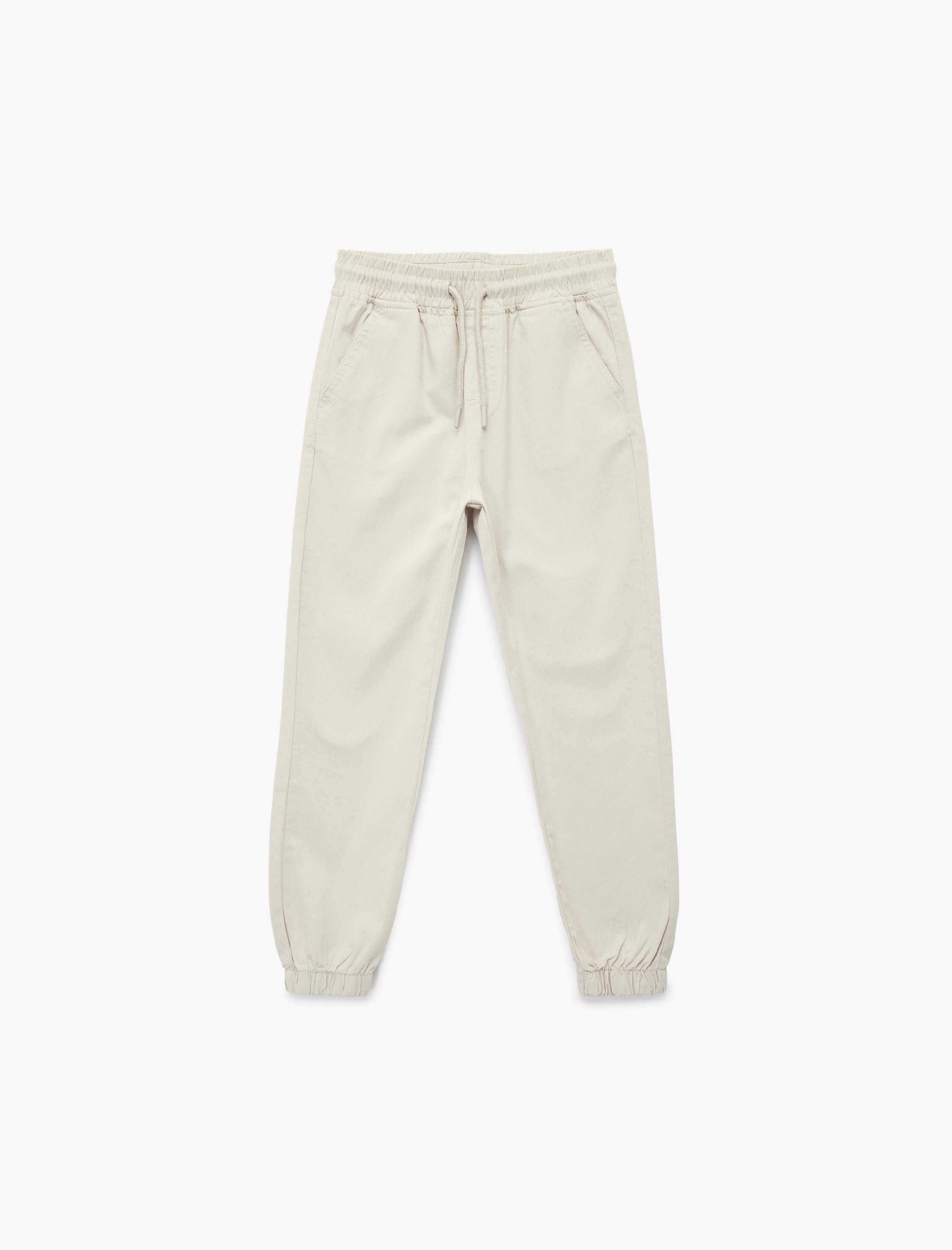  Erkek Çocuk Pamuklu Beli Bağcıklı Cepli Jogger Gabardin Pantolon