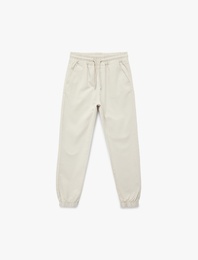 Pamuklu Beli Bağcıklı Cepli Jogger Gabardin Pantolon