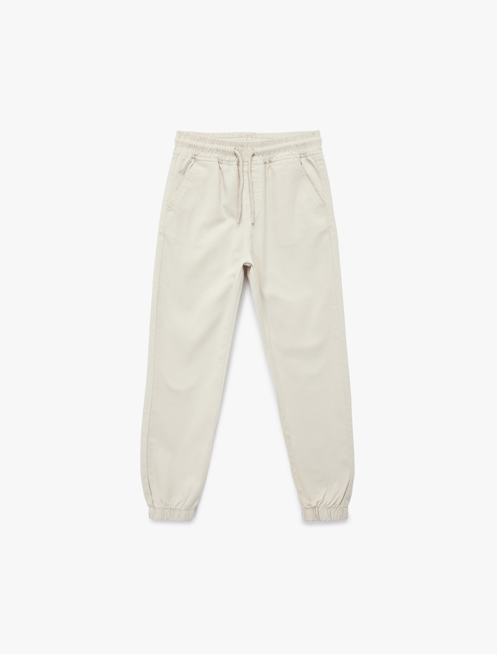 Erkek Çocuk Pamuklu Beli Bağcıklı Cepli Jogger Gabardin Pantolon