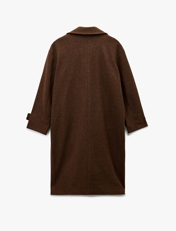  Uzun Kaşe Kaban Kruvaze Uzun Kollu Düğmeli Cepli