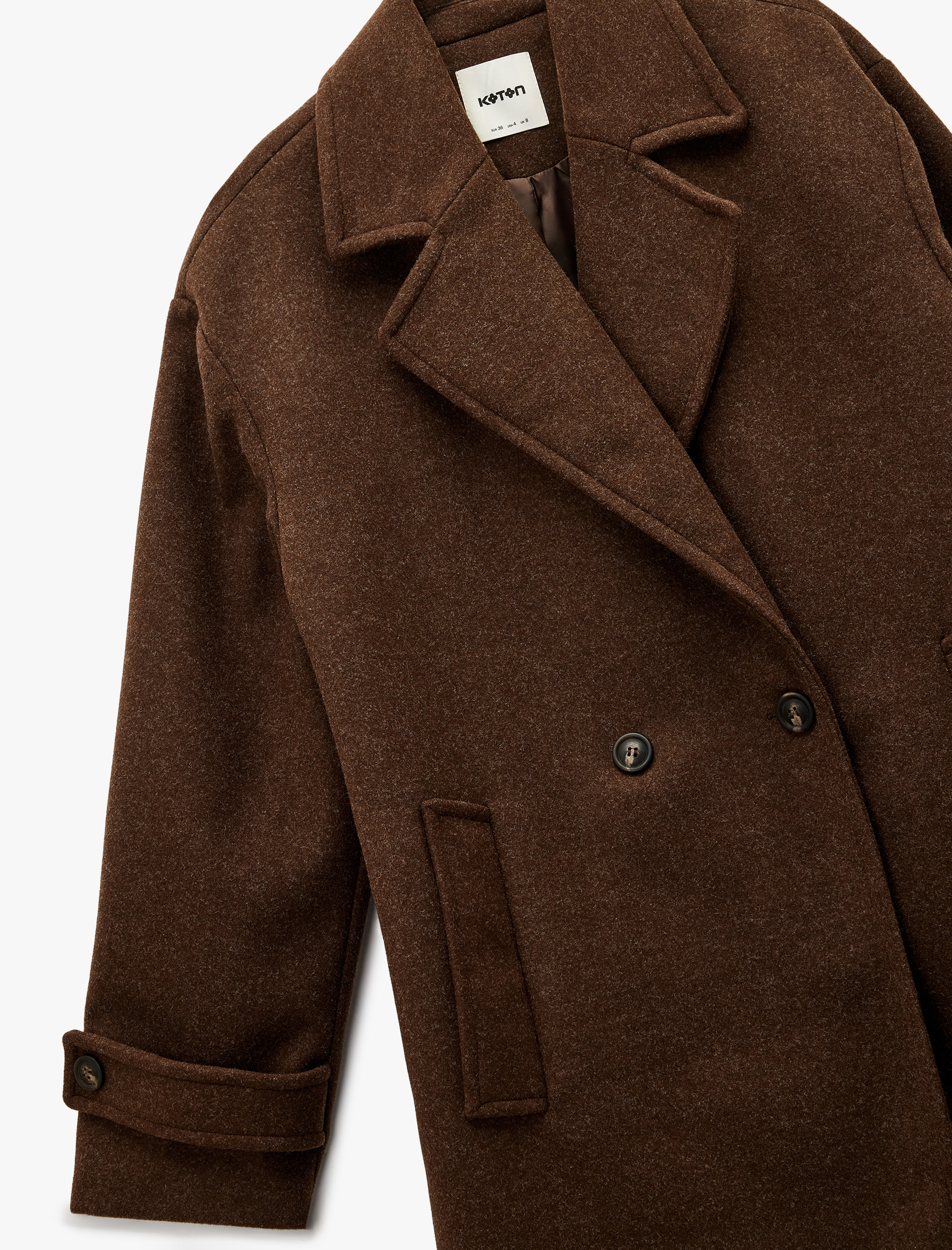   Uzun Kaşe Kaban Kruvaze Uzun Kollu Düğmeli Cepli