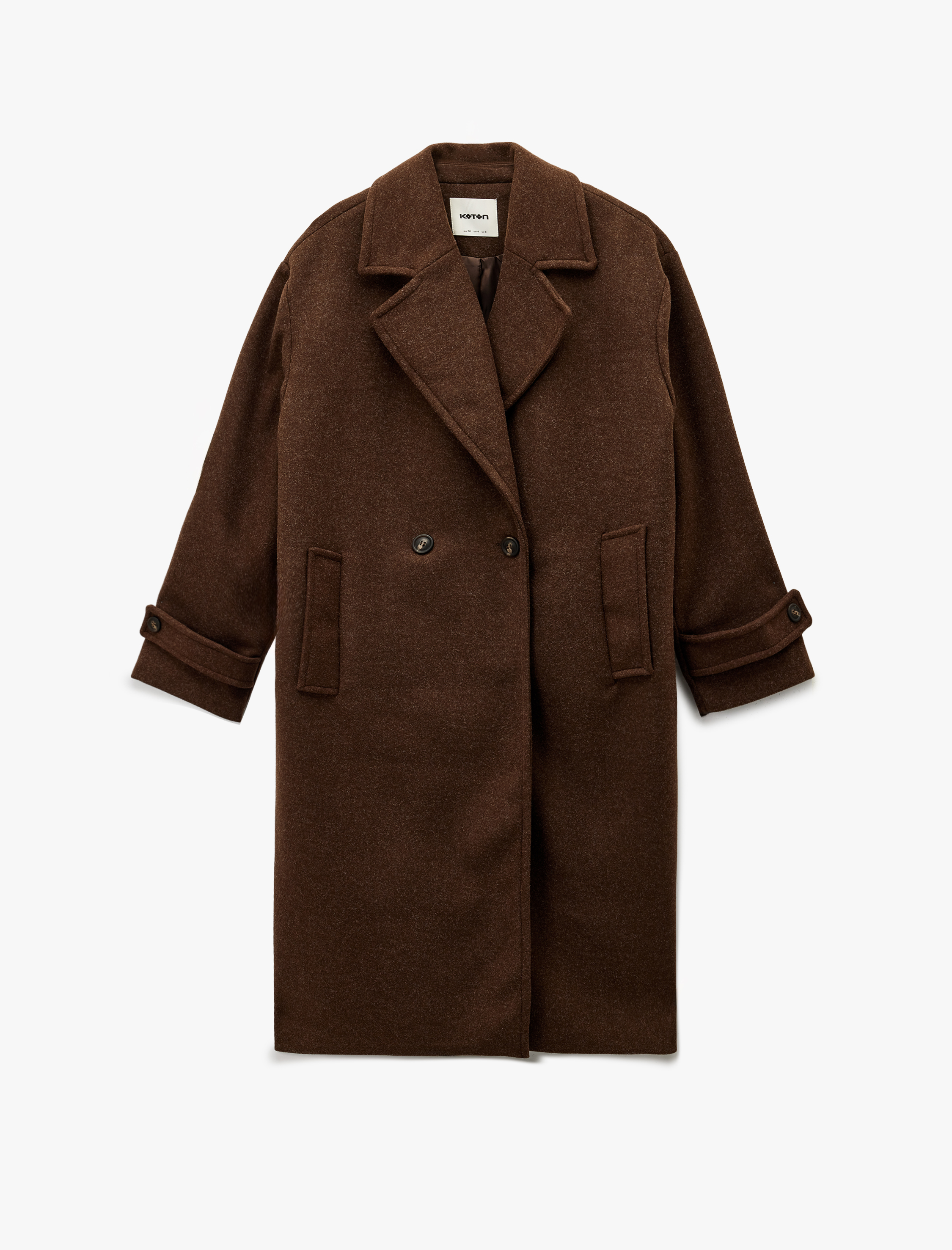   Uzun Kaşe Kaban Kruvaze Uzun Kollu Düğmeli Cepli