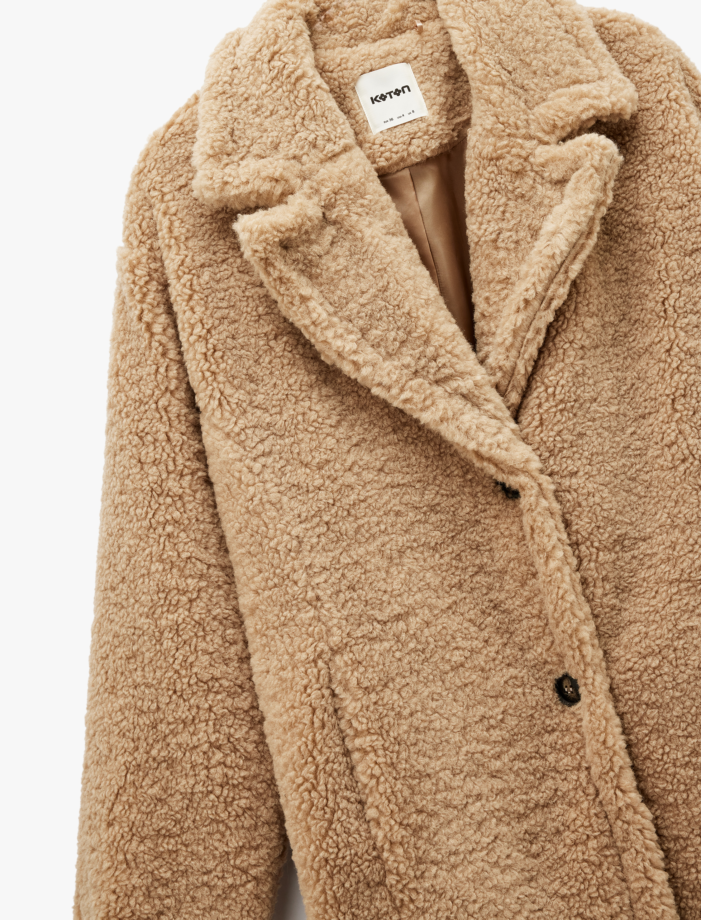   Koton X Sibil Çetinkaya - Oversize Peluş Kaban Cepli Düğmeli Uzun Kollu