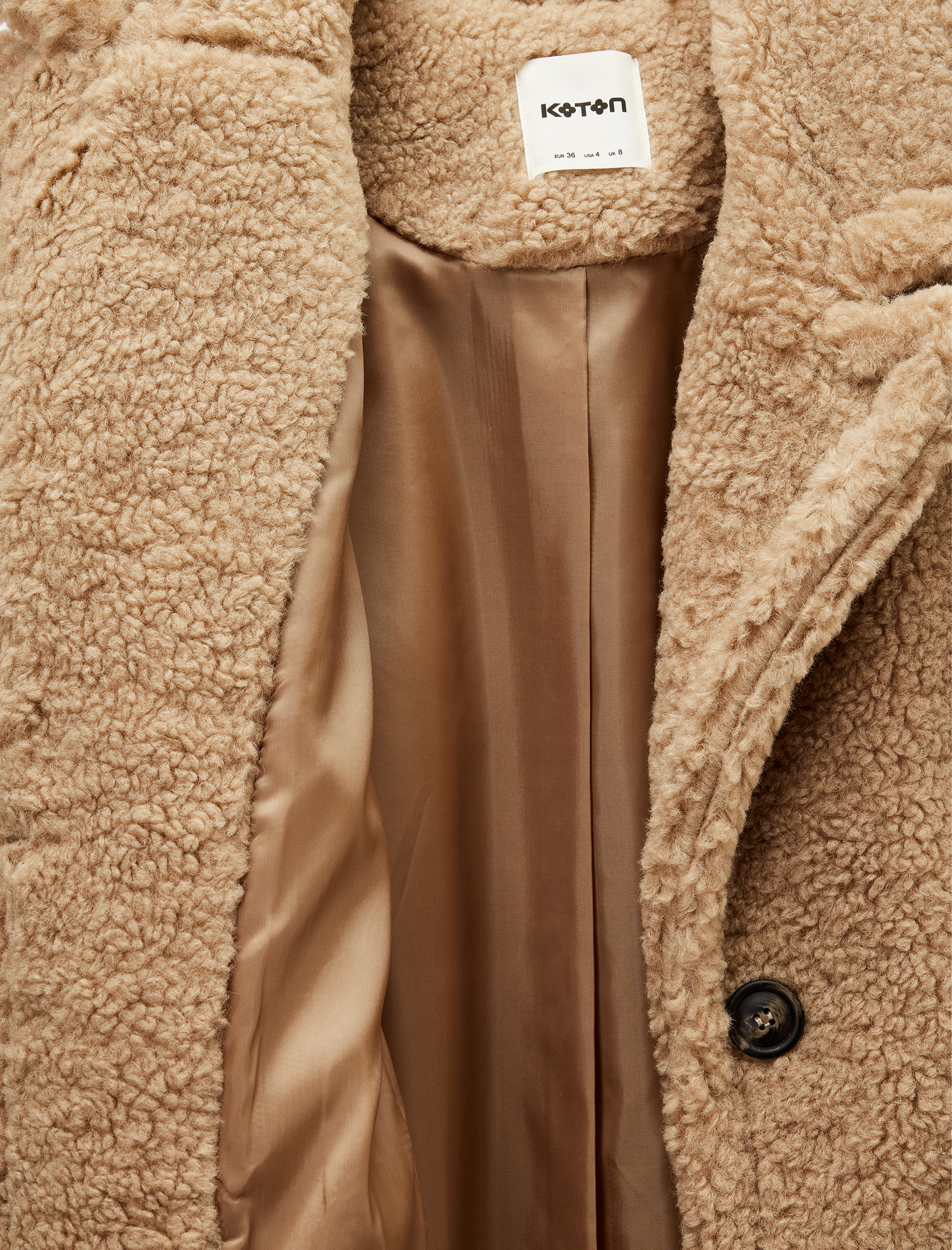   Koton X Sibil Çetinkaya - Oversize Peluş Kaban Cepli Düğmeli Uzun Kollu