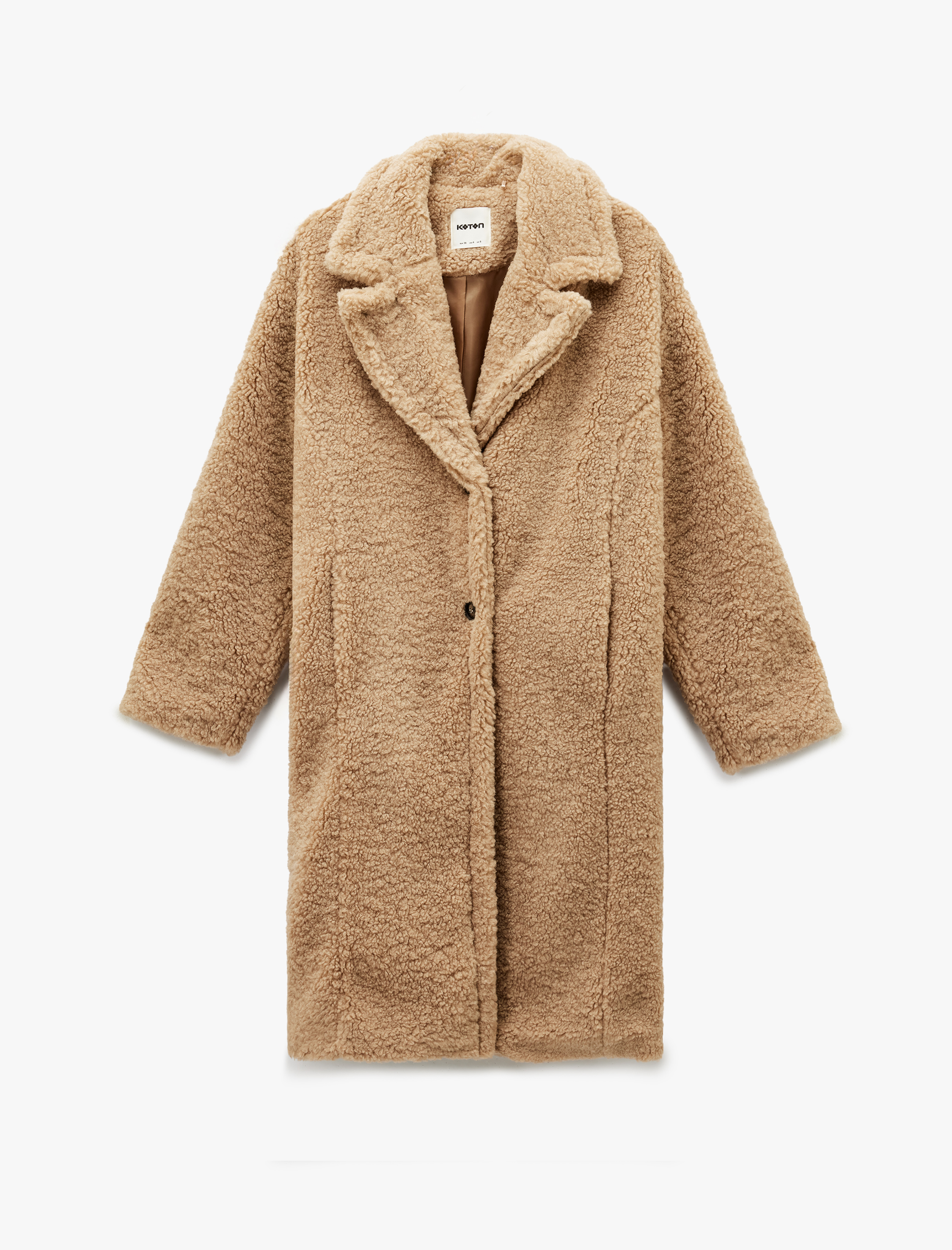   Koton X Sibil Çetinkaya - Oversize Peluş Kaban Cepli Düğmeli Uzun Kollu