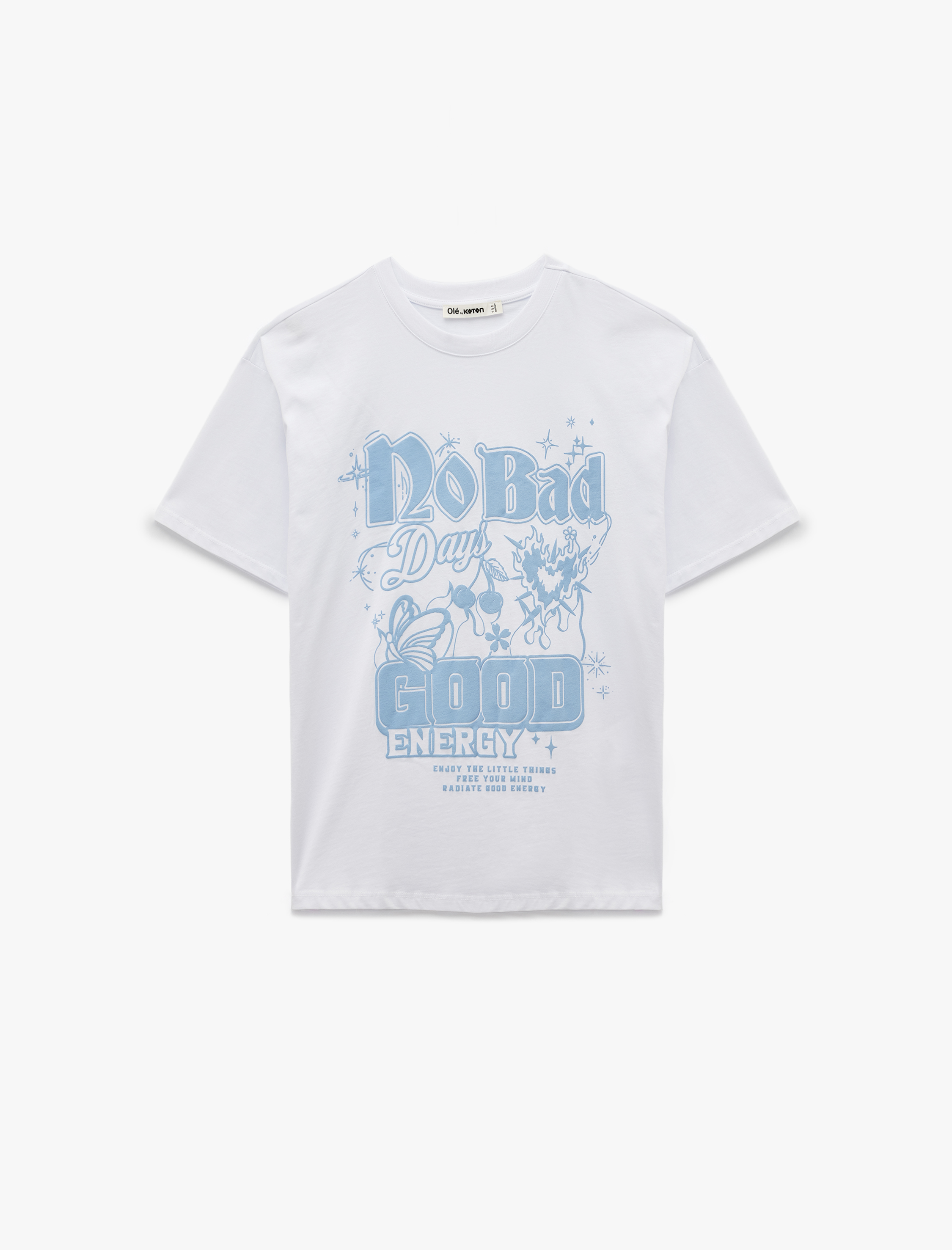   Kısa Kollu Bisiklet Yaka Pamuklu Baskılı Oversize Tişört