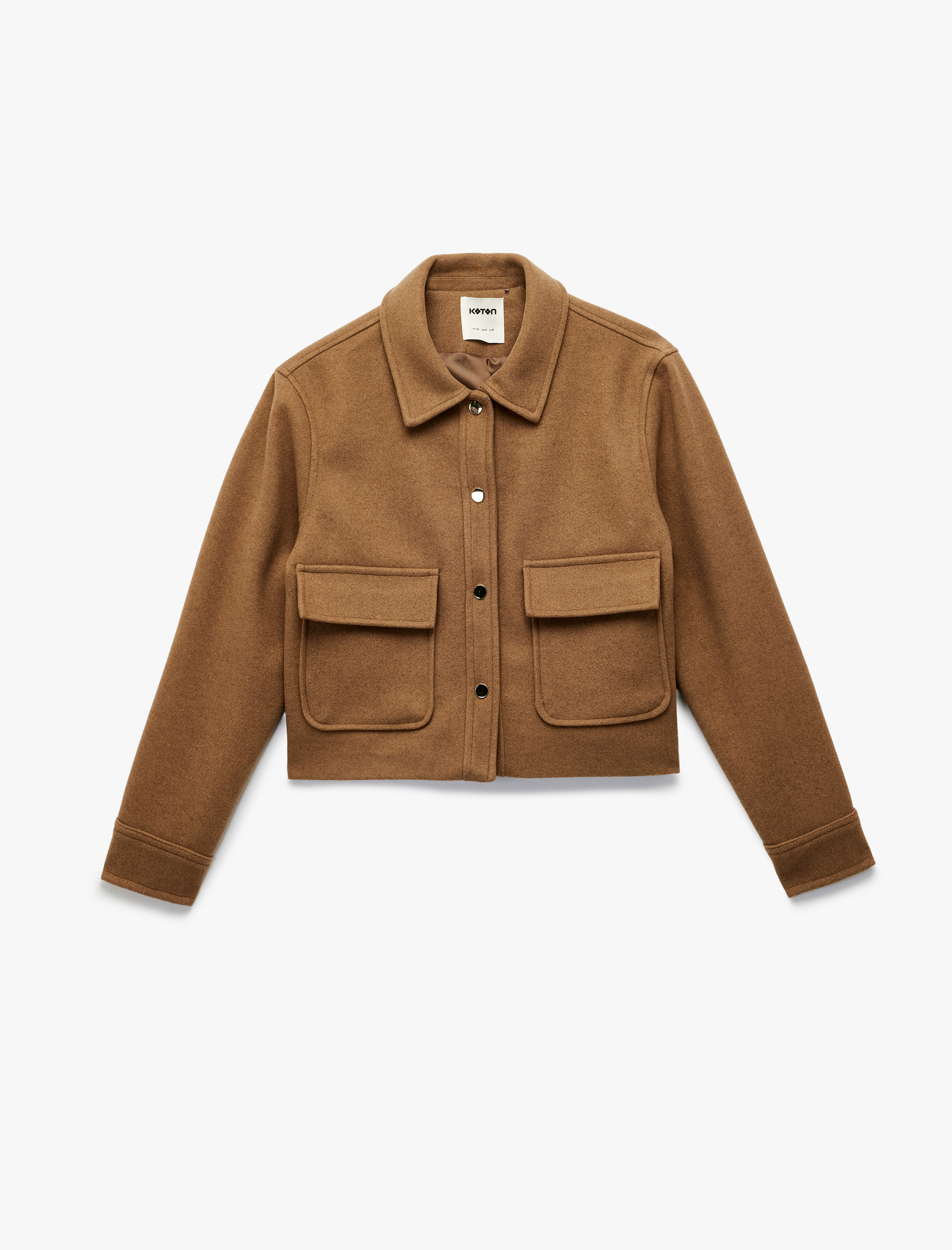   Cepli Düğmeli Uzun Kollu Kısa Kaşe Ceket