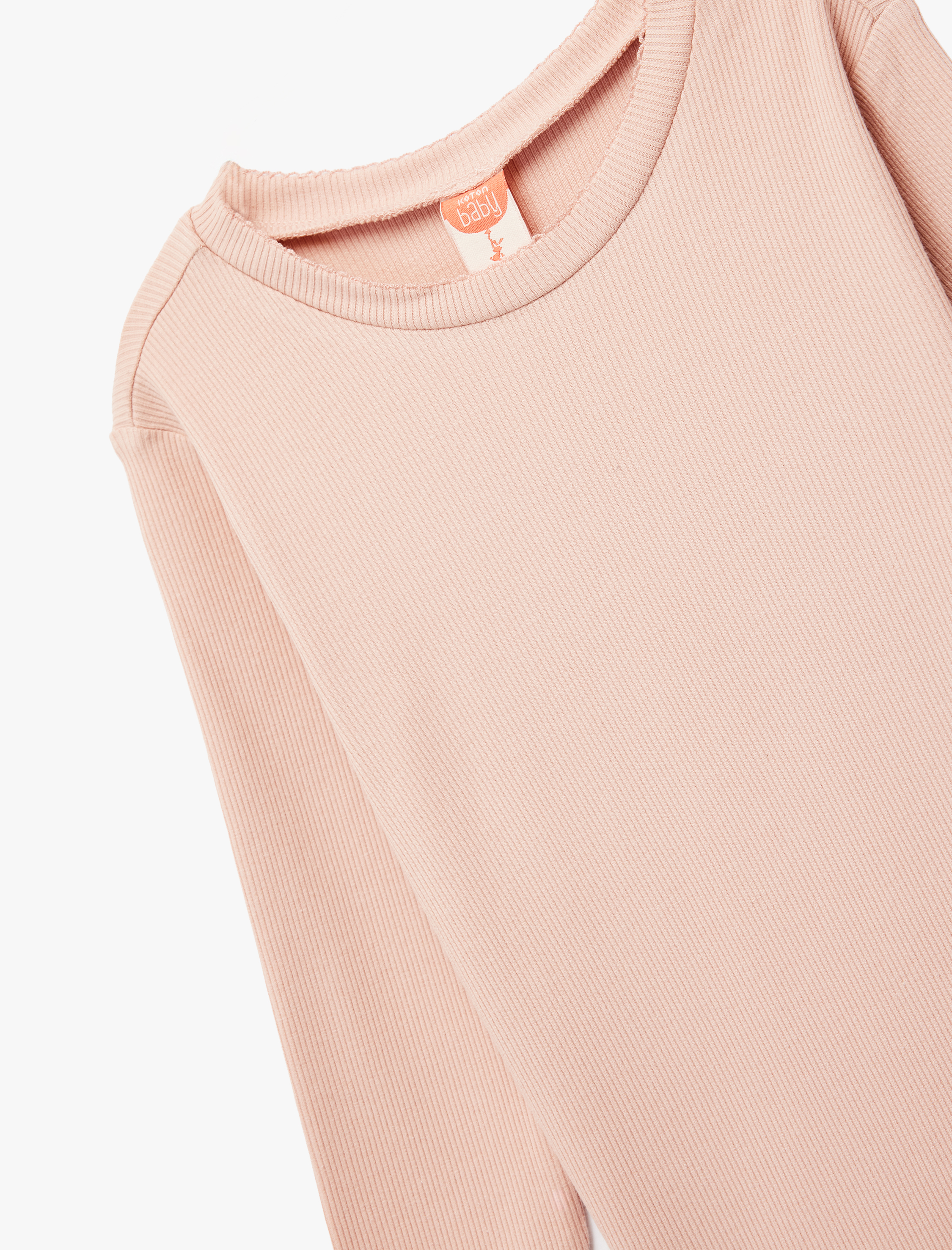  Kız Bebek Bisiklet Yaka Fırfır Detaylı Pamuklu Basic Uzun Kollu Tişört