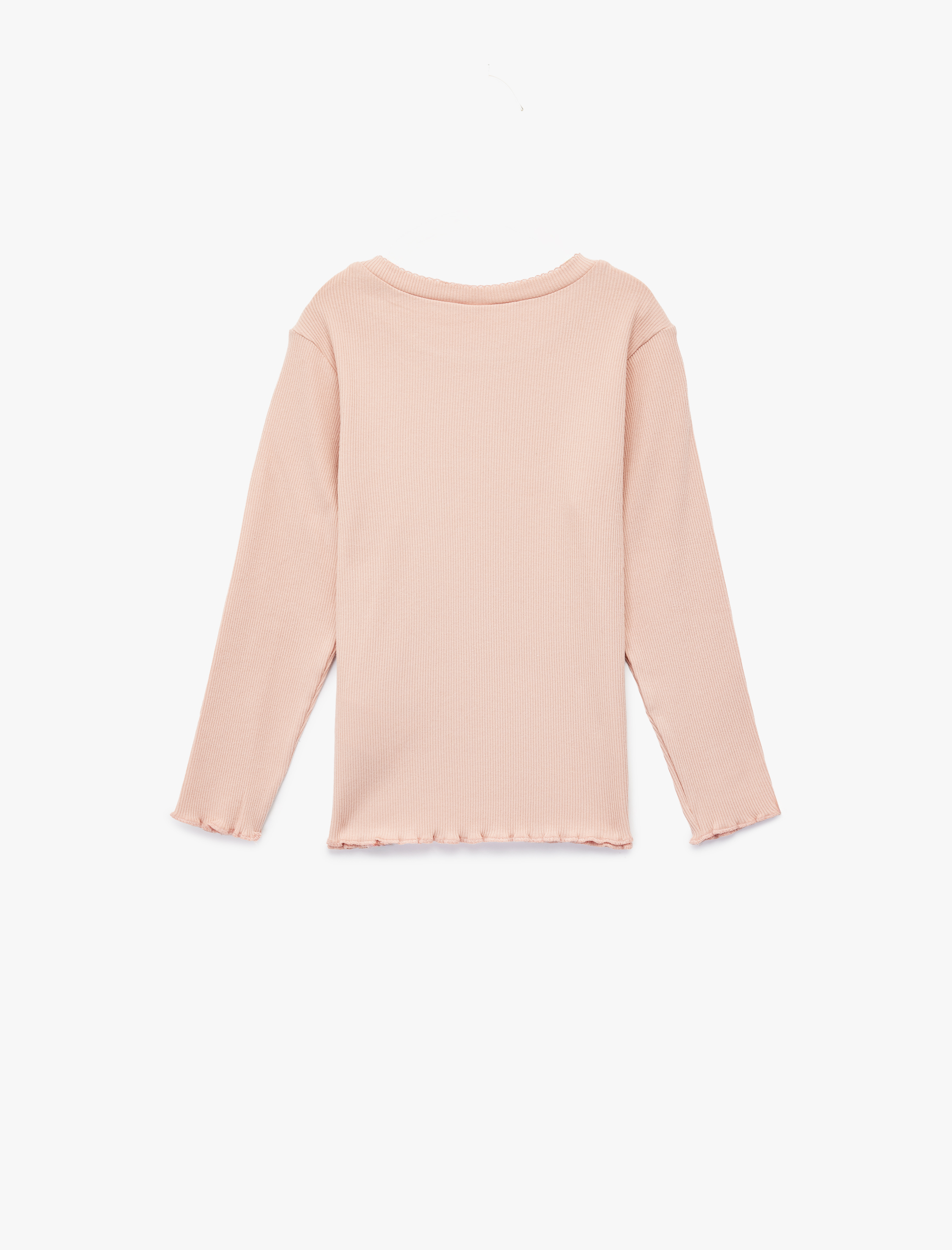  Kız Bebek Bisiklet Yaka Fırfır Detaylı Pamuklu Basic Uzun Kollu Tişört