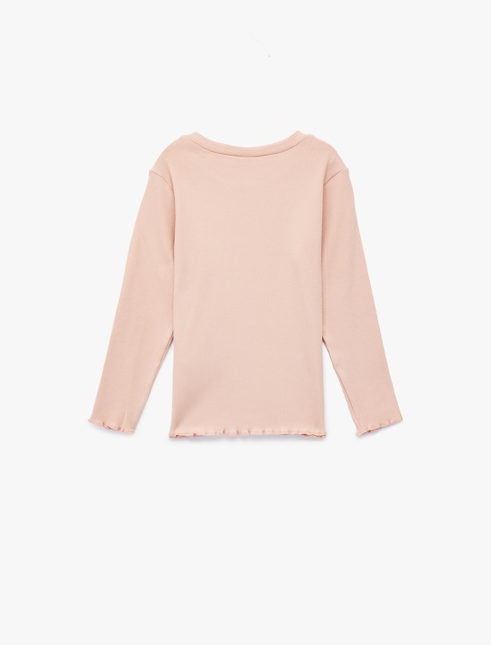 Kız Bebek Bisiklet Yaka Fırfır Detaylı Pamuklu Basic Uzun Kollu Tişört