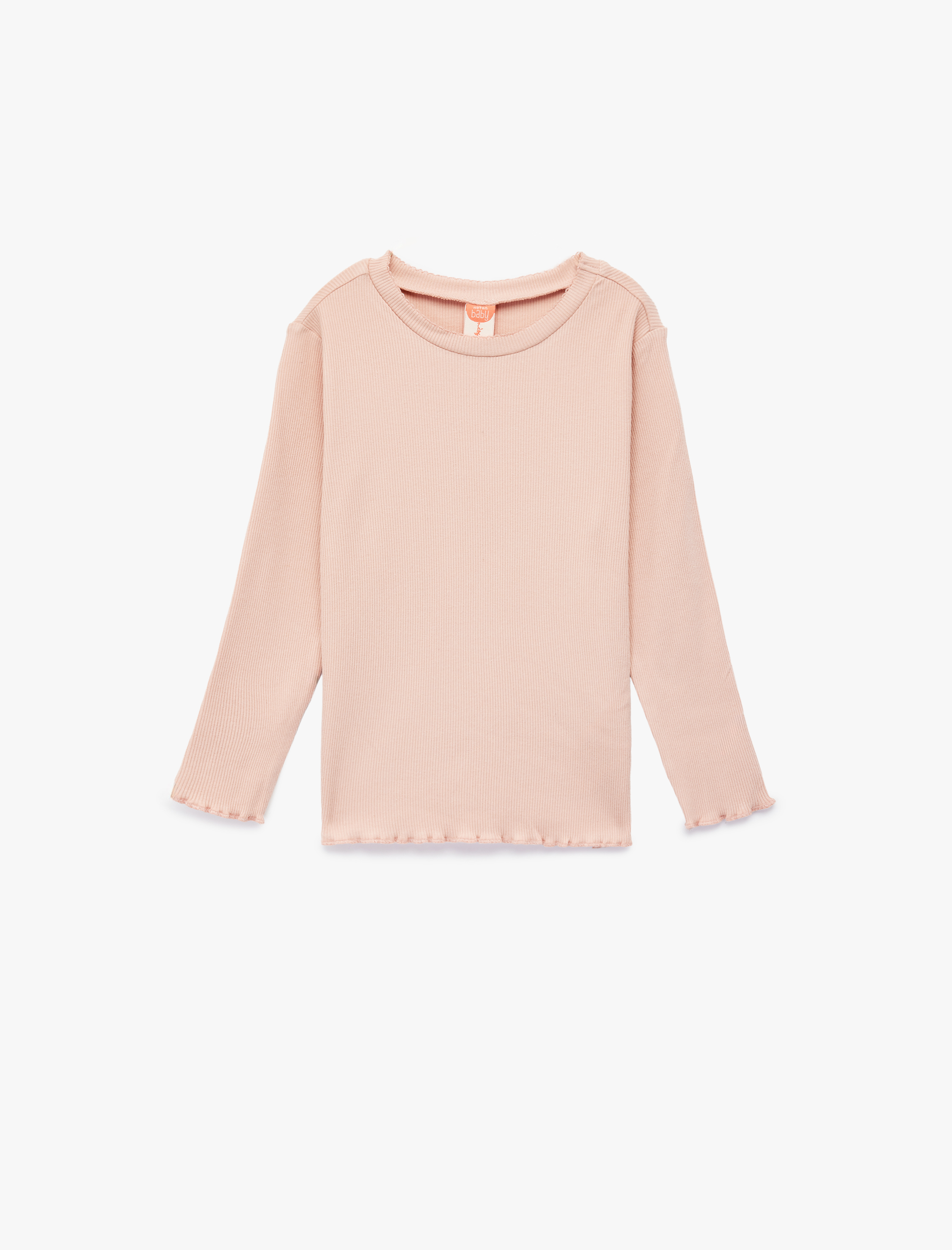  Kız Bebek Bisiklet Yaka Fırfır Detaylı Pamuklu Basic Uzun Kollu Tişört