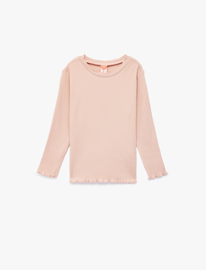 Kız Bebek Bisiklet Yaka Fırfır Detaylı Pamuklu Basic Uzun Kollu Tişört