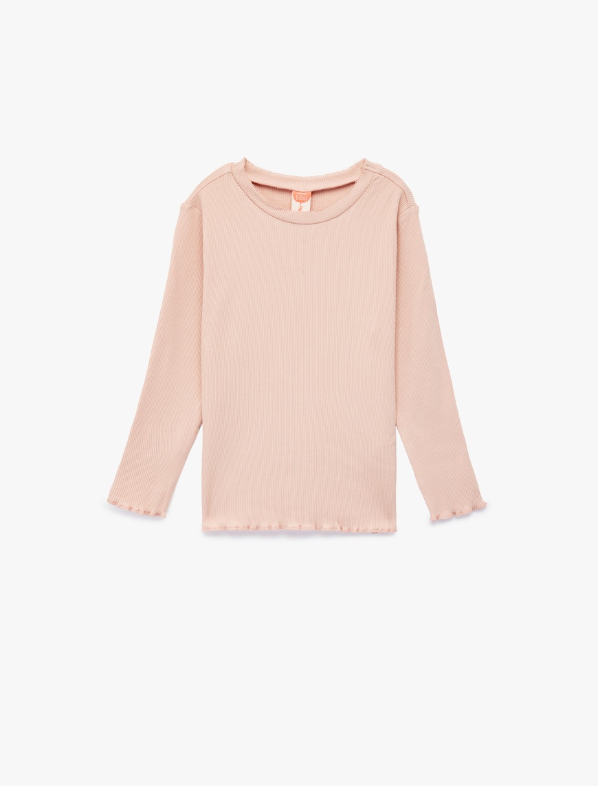 Koton Kız Bebek Bisiklet Yaka Fırfır Detaylı Pamuklu Basic Uzun Kollu T-Shirt