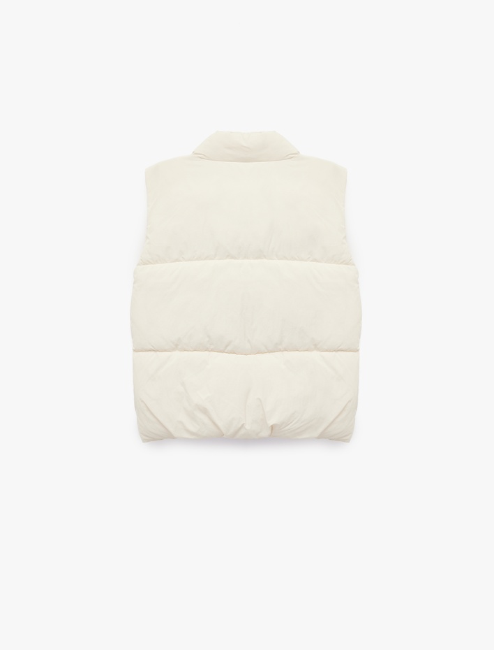 Kız Çocuk Dik Yaka Fermuarlı Kolsuz Şişme Yelek