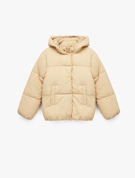 Uzun Kollu Kapşonlu Şişme Mont