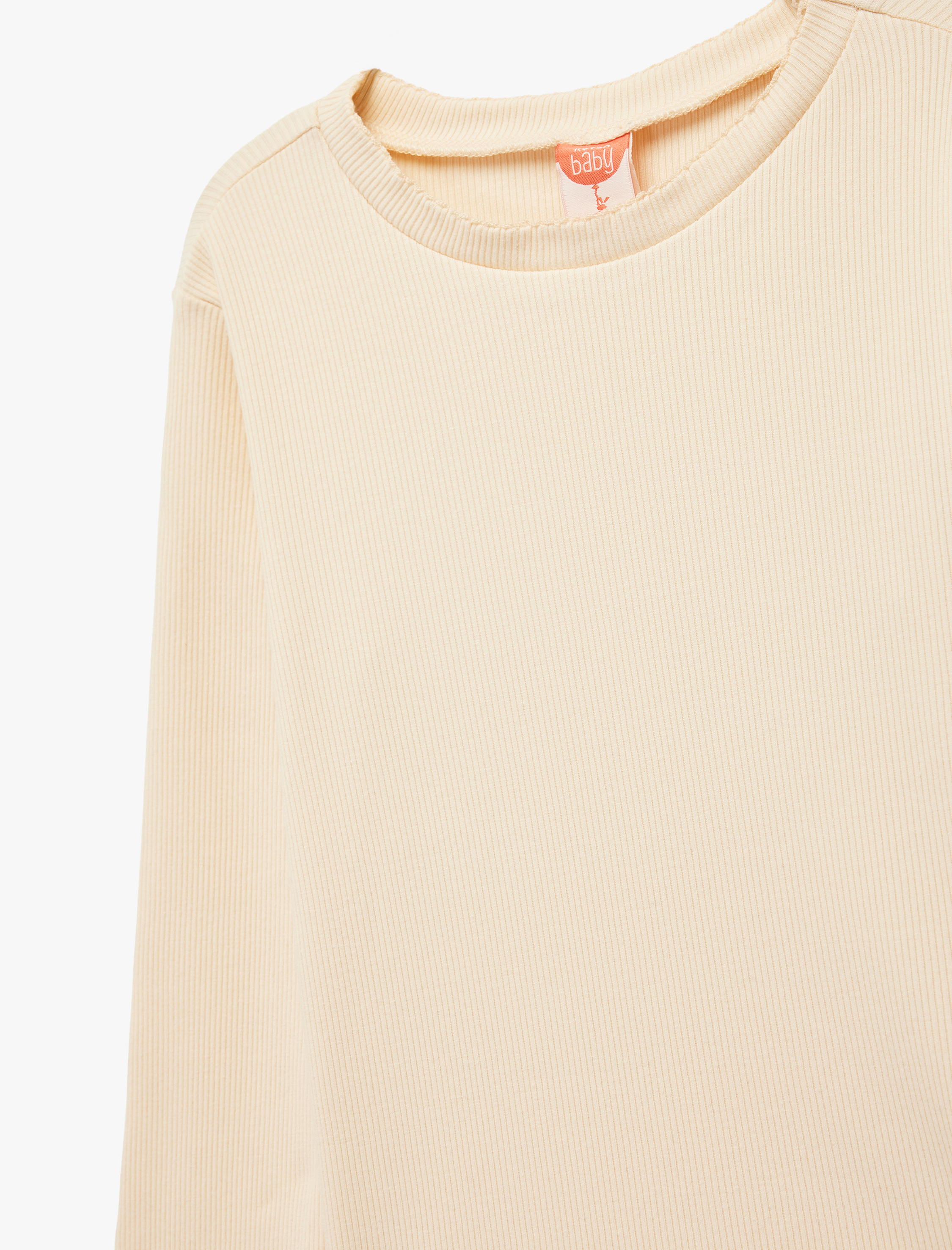  Kız Bebek Bisiklet Yaka Fırfır Detaylı Pamuklu Basic Uzun Kollu Tişört