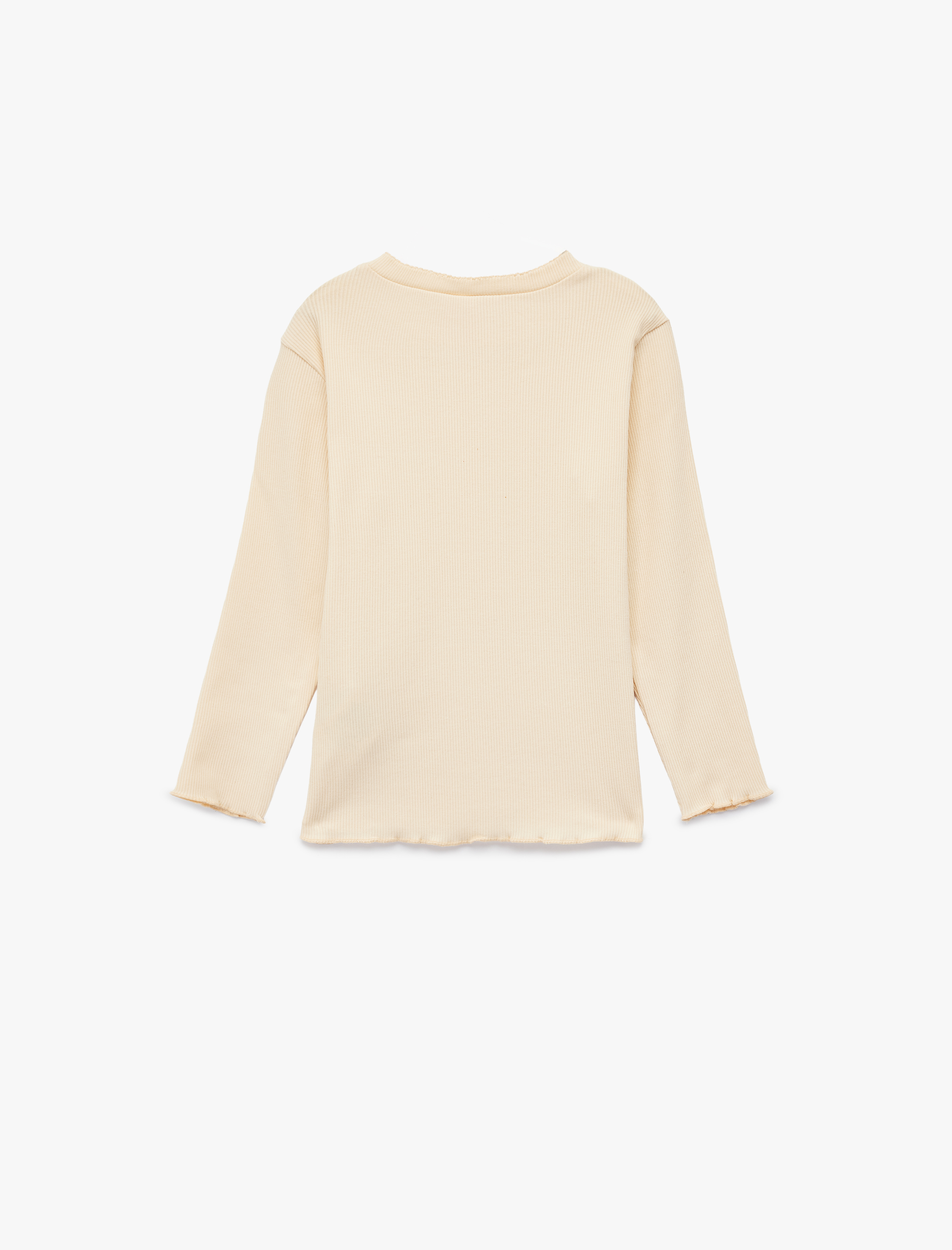  Kız Bebek Bisiklet Yaka Fırfır Detaylı Pamuklu Basic Uzun Kollu Tişört