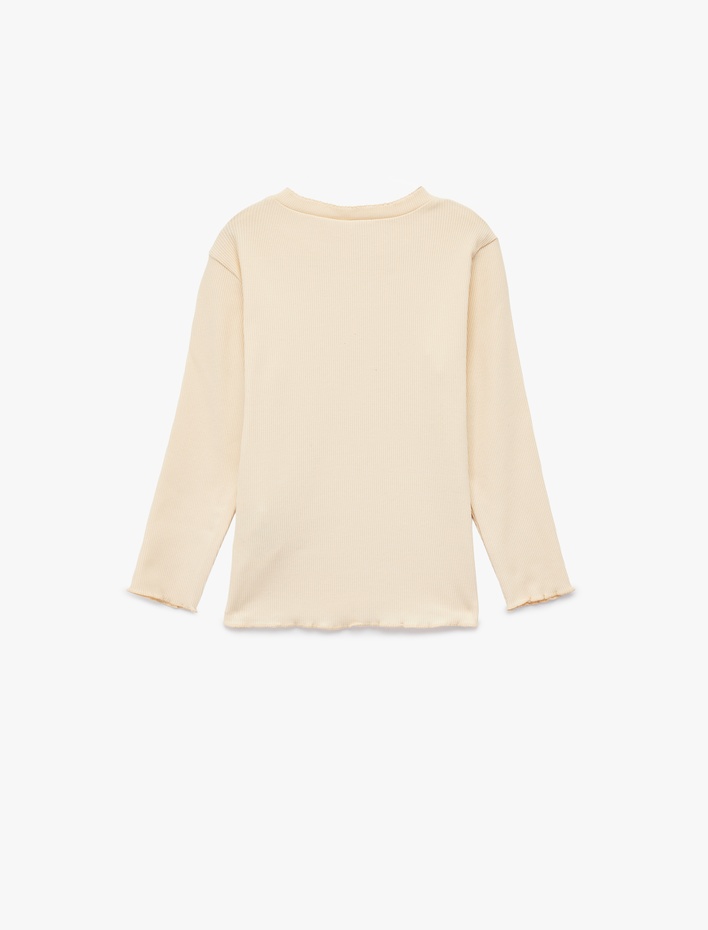 Kız Bebek Bisiklet Yaka Fırfır Detaylı Pamuklu Basic Uzun Kollu Tişört