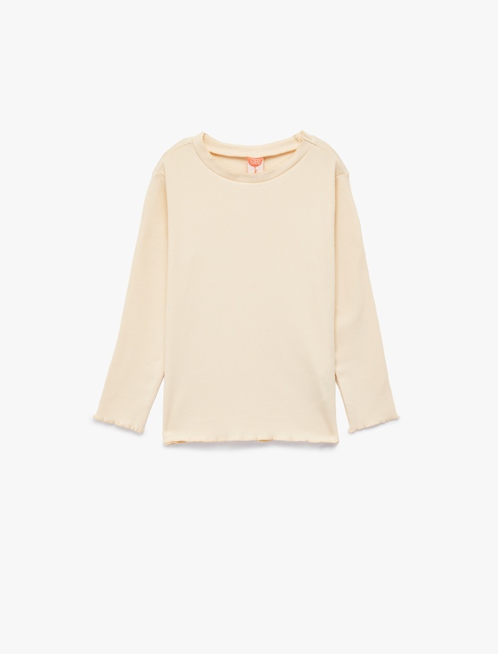 Kız Bebek Bisiklet Yaka Fırfır Detaylı Pamuklu Basic Uzun Kollu Tişört