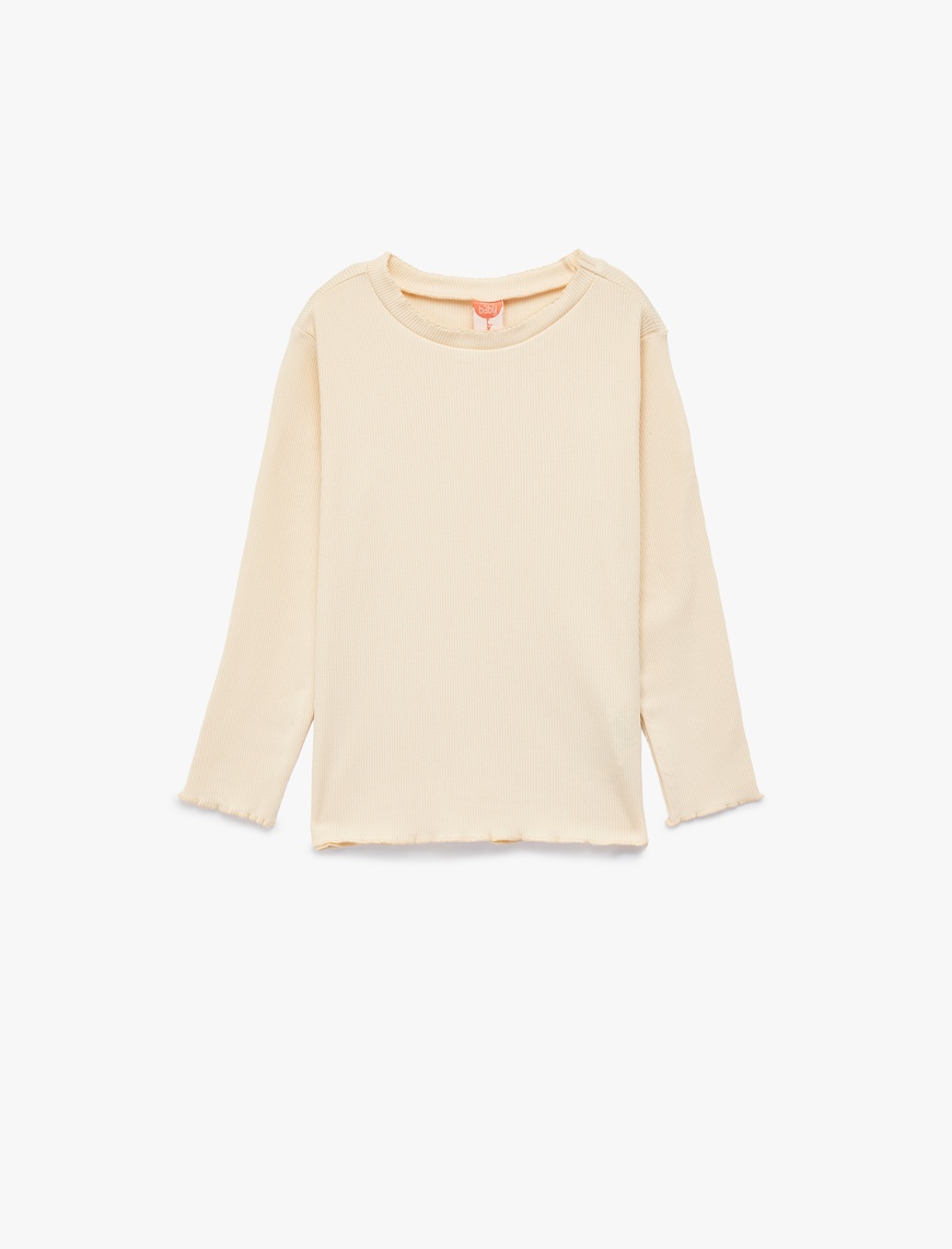Koton Kız Bebek Bisiklet Yaka Fırfır Detaylı Pamuklu Basic Uzun Kollu T-Shirt