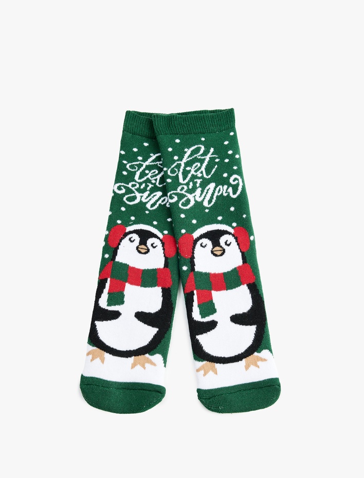 Kadın Yılbaşı Temalı Pamuklu Havlu Soket Çorap