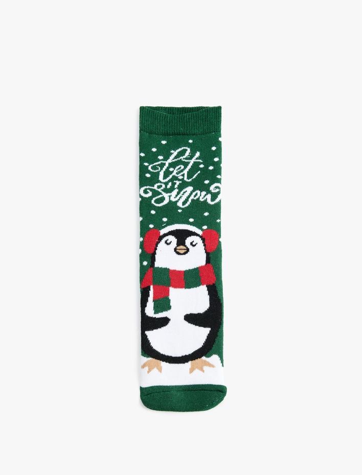 Kadın Yılbaşı Temalı Pamuklu Havlu Soket Çorap