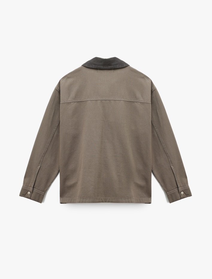  Regular Fit Uzun Kollu Cepli Gömlek Yaka Fermuarlı Jean Ceket