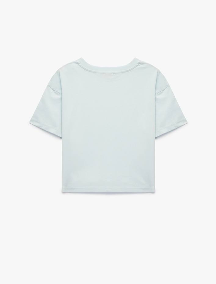 Kız Çocuk Kurdele Detaylı Pamuklu Kısa Kollu Bisiklet Yaka Tişört