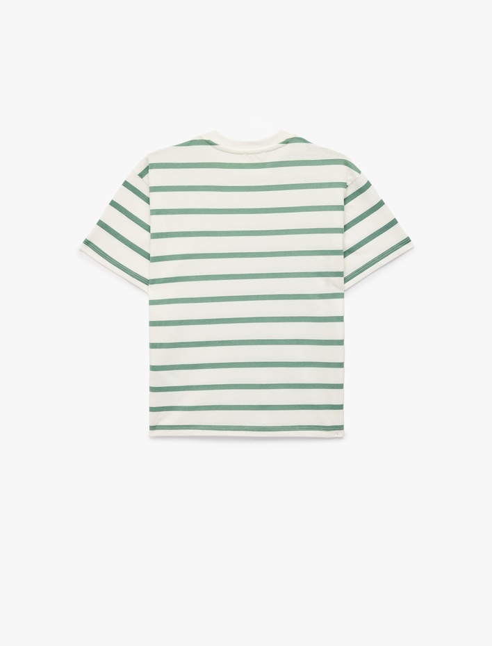 Erkek Çocuk Kısa Kollu Bisiklet Yaka Pamuklu Çizgili Tişört