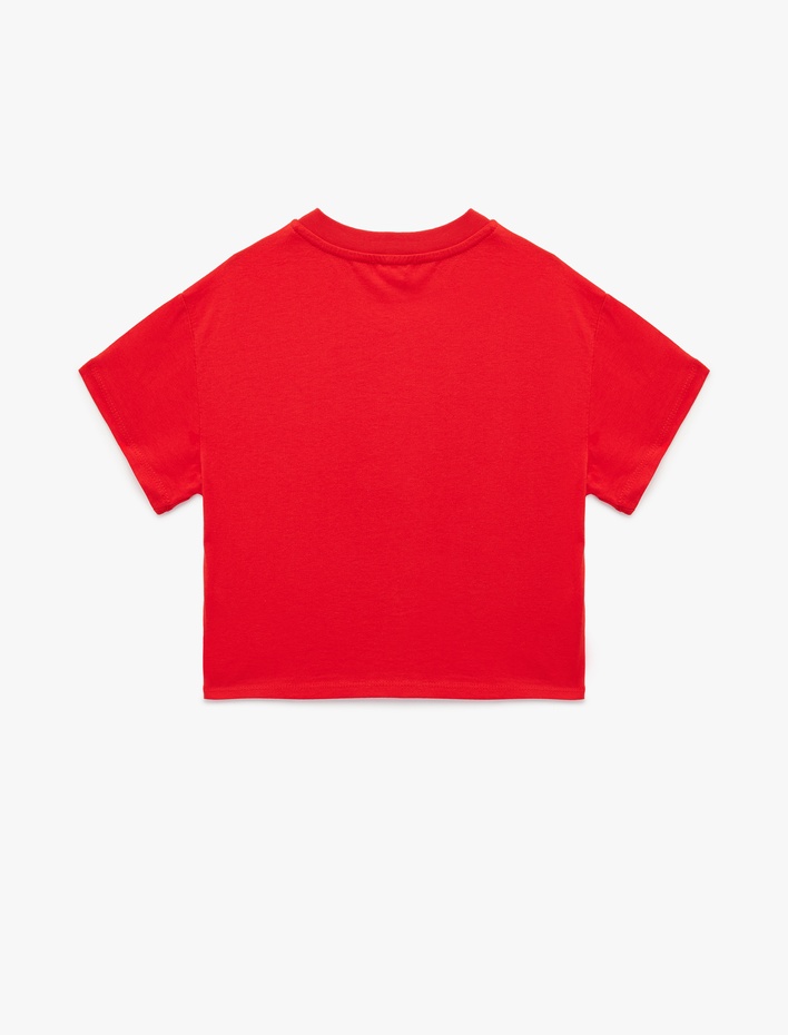 Kız Çocuk Kısa Kollu Bisiklet Yaka Pamuklu Baskılı Tişört